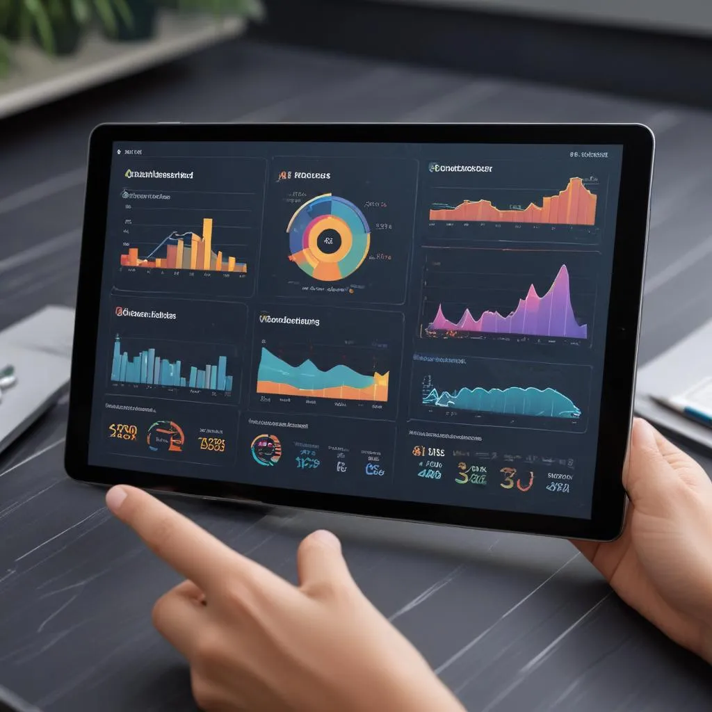 A personalized digital financial dashboard on a tablet in 2026, showing custom risk metrics and goals