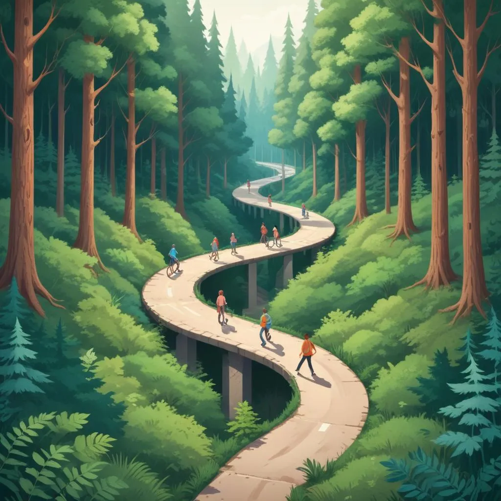 A road splitting into multiple paths through a forest, symbolizing career and income choices