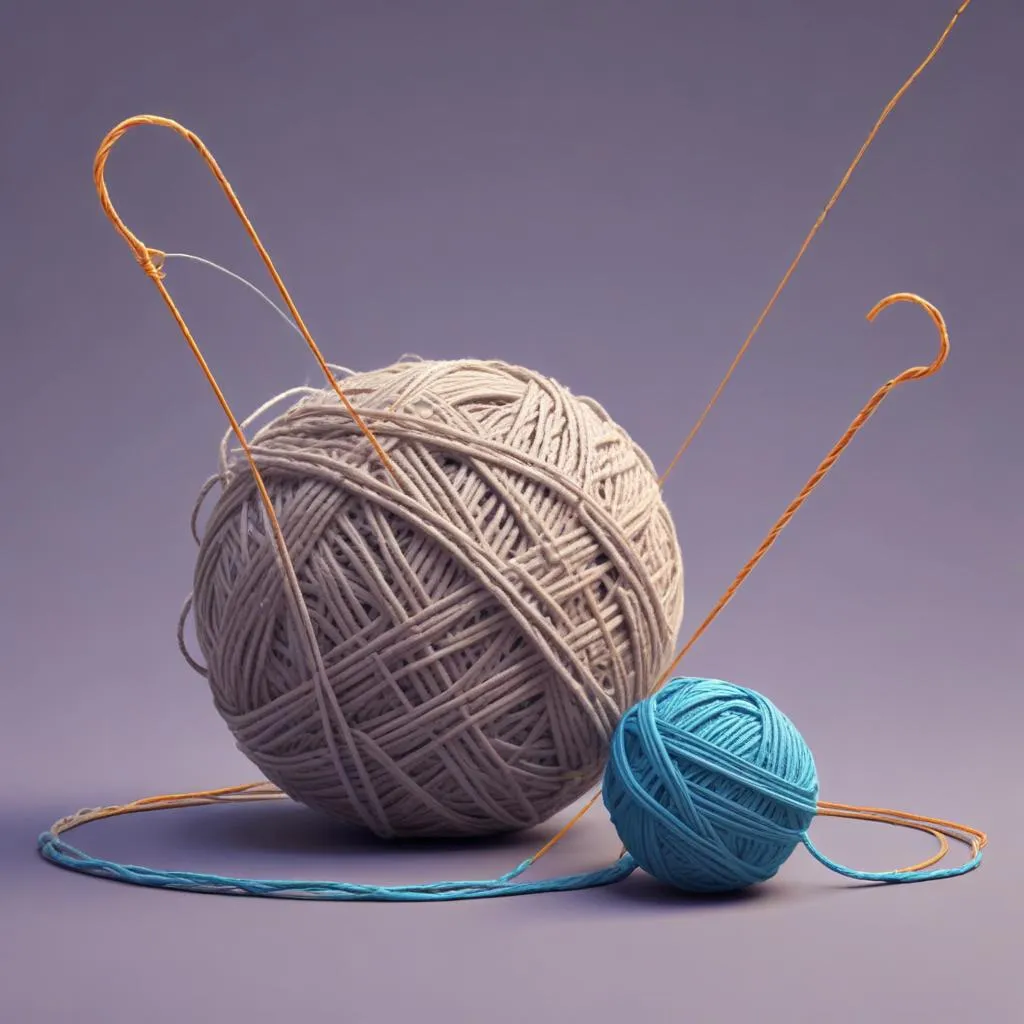 A tangled ball of yarn next to a single straight thread, representing financial complexity vs simplicity