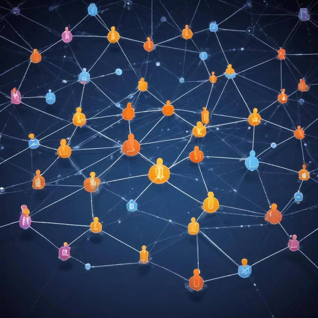 Complex network of digital data points and connections symbolizing modern financial complexity