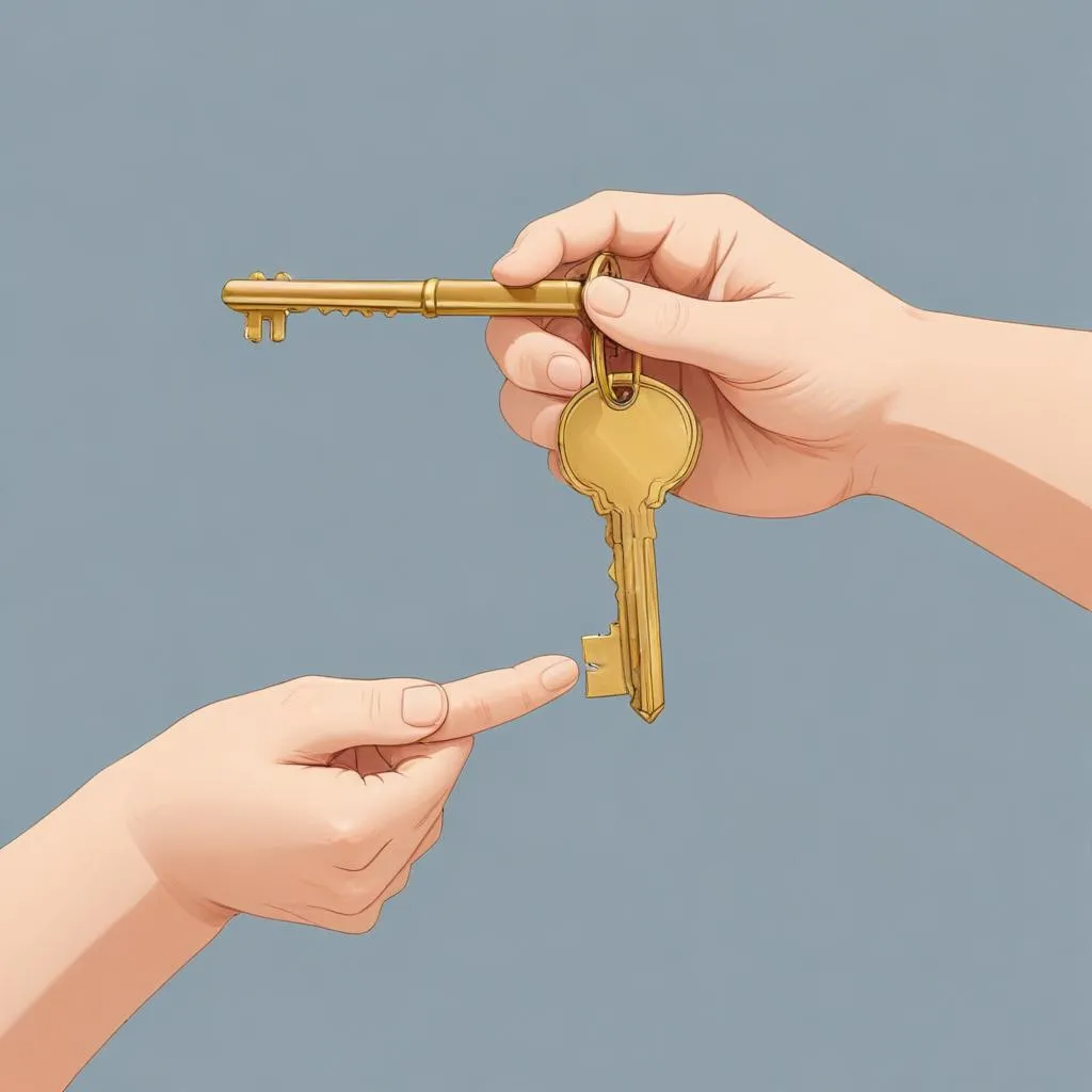 Hand holding a single key against a simple background, symbolizing essential ownership