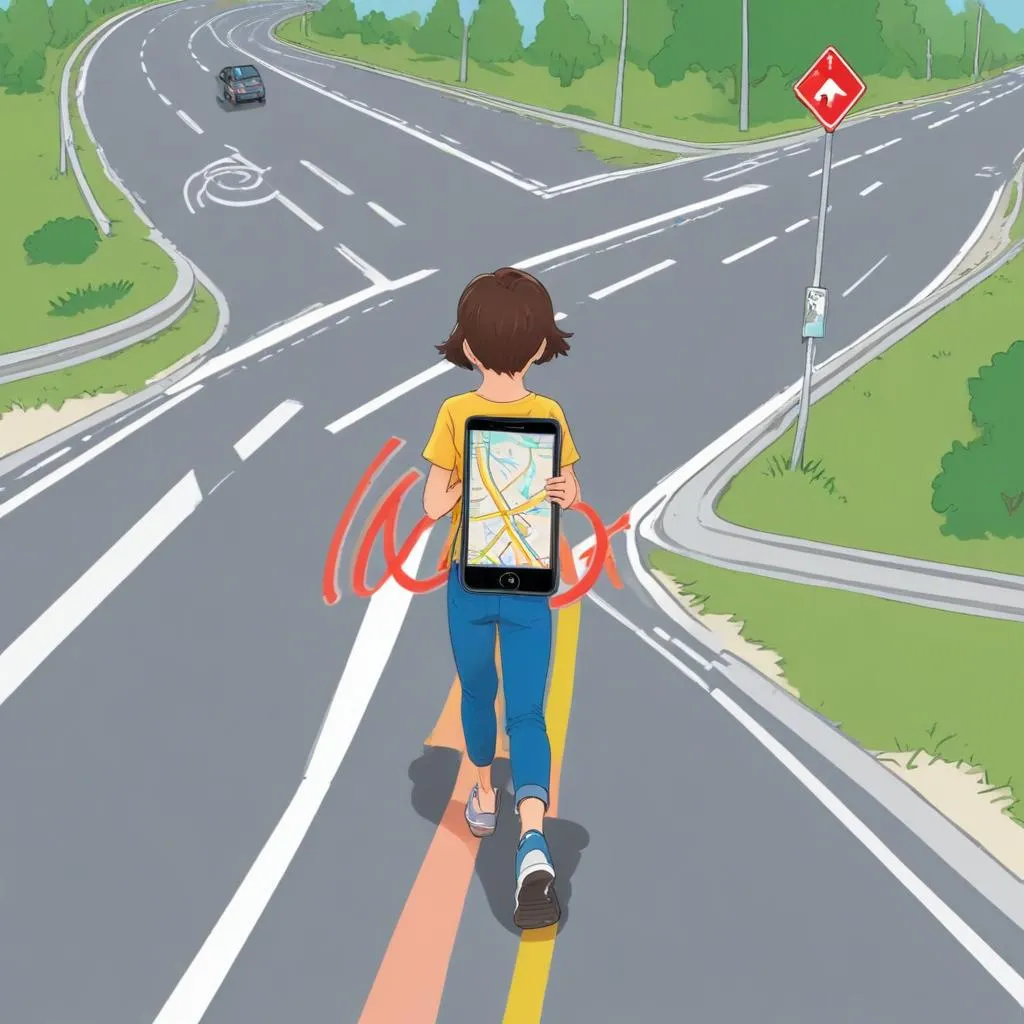 Person adjusting the route on a GPS while on a road, symbolizing course correction
