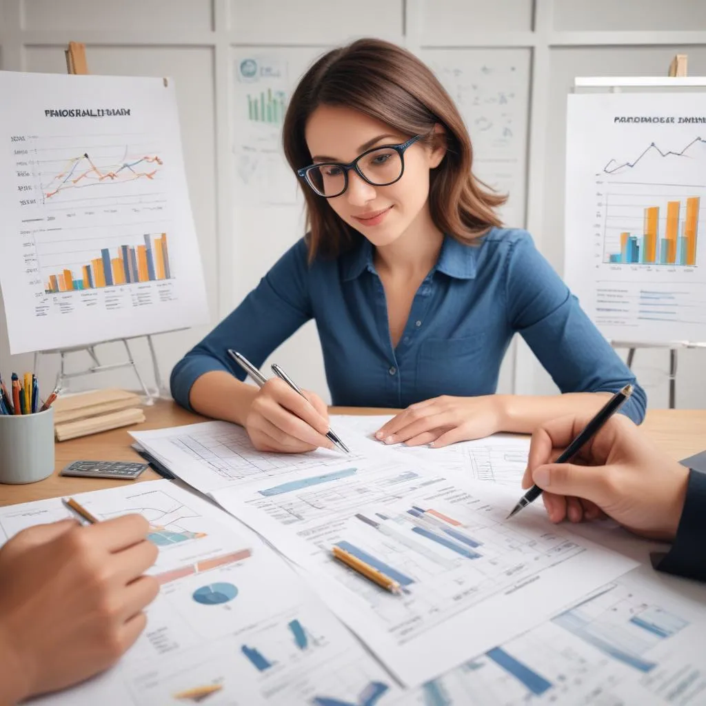 Person creating a customized financial plan with charts and notes