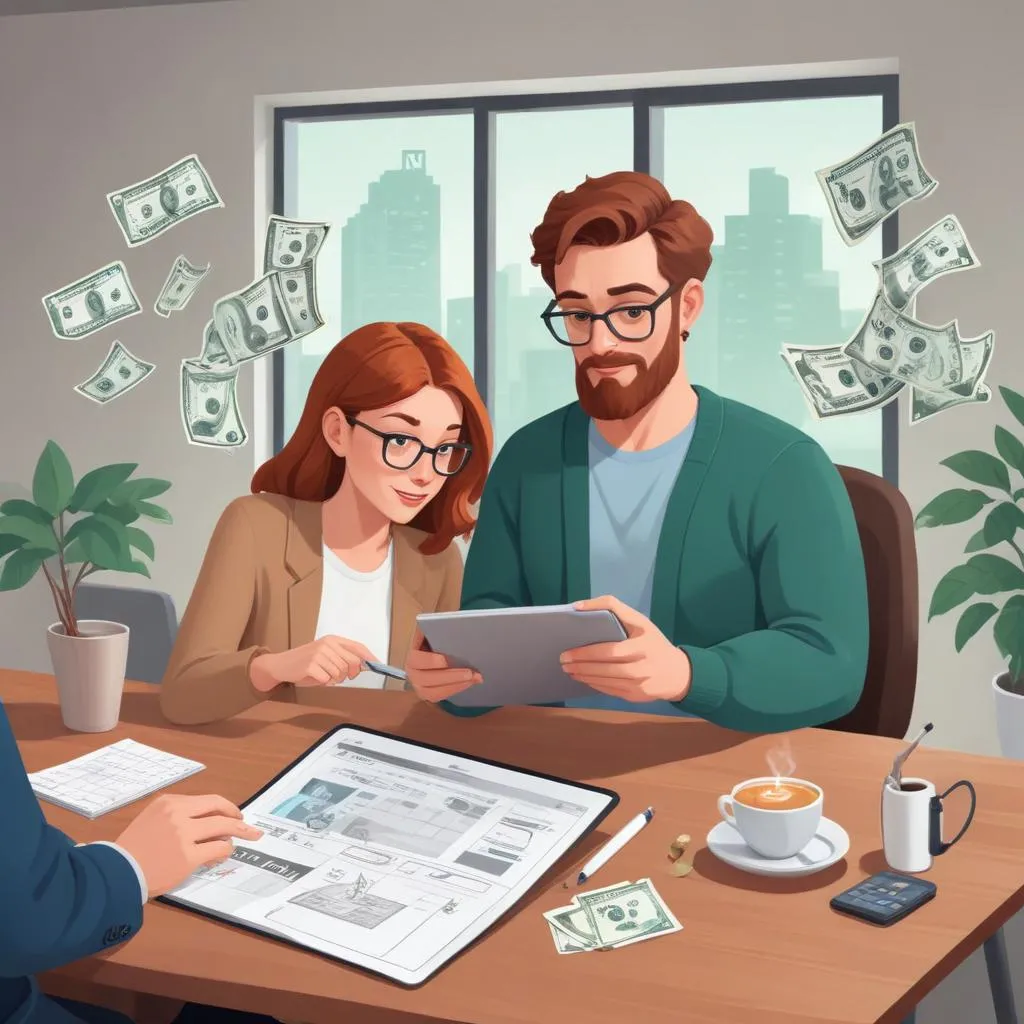 Person planning finances digitally with a tablet and coffee, showing modern money management